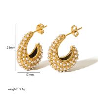 1 Pair Elegant Luxurious Solid Color Plating Inlay 304 Stainless Steel Pearl Zircon 18K Gold Plated Ear Studs main image 4