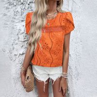 Women's T-shirt Short Sleeve T-Shirts Jacquard Ripped Simple Style Round Dots Solid Color main image 2