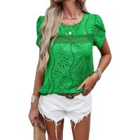 Women's T-shirt Short Sleeve T-Shirts Jacquard Ripped Simple Style Round Dots Solid Color main image 3