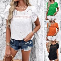 Women's T-shirt Short Sleeve T-Shirts Jacquard Ripped Simple Style Round Dots Solid Color main image 6