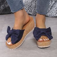 Women's Casual Vacation Solid Color Leopard Bowknot Round Toe Wedge Slippers main image 2