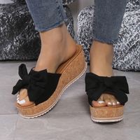 Women's Casual Vacation Solid Color Leopard Bowknot Round Toe Wedge Slippers main image 4