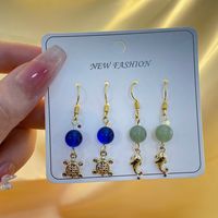 1 Set Cute Simple Style Tortoise Dolphin Butterfly Plating Inlay Natural Stone Copper Zircon Natural Stone Zircon 18K Gold Plated White Gold Plated Drop Earrings main image 8