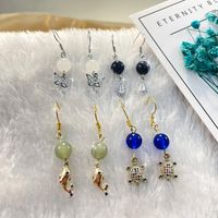 1 Set Cute Simple Style Tortoise Dolphin Butterfly Plating Inlay Natural Stone Copper Zircon Natural Stone Zircon 18K Gold Plated White Gold Plated Drop Earrings main image 4