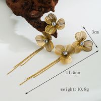 1 Pair Simple Style Flower Butterfly Plating Inlay Stainless Steel Artificial Pearls Zircon 18K Gold Plated Drop Earrings sku image 4