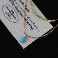 201 Stainless Steel 304 Stainless Steel Natural Stone Retro Simple Style Plating Water Droplets Pendant Necklace main image 5
