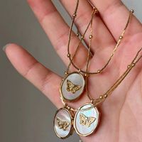 Casual Simple Style Angel Butterfly Copper Plating Shell Copper Zircon 18k Gold Plated Pendant Necklace main image 5