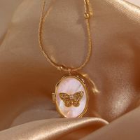 Casual Simple Style Angel Butterfly Copper Plating Shell Copper Zircon 18k Gold Plated Pendant Necklace main image 1