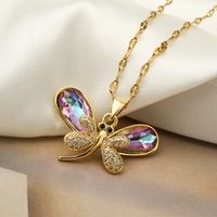 Elegant Dragonfly Stainless Steel Copper Plating Inlay Zircon 18k Gold Plated Pendant Necklace main image 3