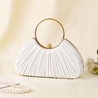 Apricot White Silver Silk Solid Color Evening Bags sku image 2