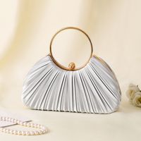 Apricot White Silver Silk Solid Color Evening Bags sku image 3