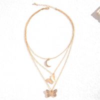 Elegant Simple Style Shiny Moon Butterfly Alloy Layered Inlay Zircon Women's Three Layer Necklace main image 3