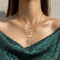 Elegant Simple Style Shiny Moon Butterfly Alloy Layered Inlay Zircon Women's Three Layer Necklace main image 1