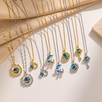 Titanium Steel 18K Gold Plated Casual Simple Style Inlay Star Moon Planet Moonstone Zircon Pendant Necklace main image 1