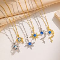 Titanium Steel 18K Gold Plated Casual Simple Style Inlay Star Moon Planet Moonstone Zircon Pendant Necklace main image 10