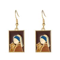 Cartoon Mona Lisa Van Gogh Character Portrait Enamel Alloy Earrings Wholesale sku image 2