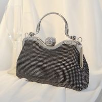 Black Gold Silver Rhinestone Polyester Solid Color Rhinestone Shell Evening Bags sku image 1