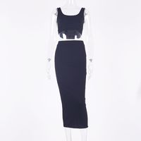 Fashion Short Vest High Waist Midi Skirt Simple Suit Women sku image 6