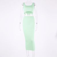 Fashion Short Vest High Waist Midi Skirt Simple Suit Women sku image 10