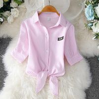 Lady Stripe Collar Color Lace-up Versatile Puff Sleeve Shirt main image 4