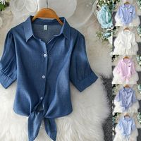 Lady Stripe Collar Color Lace-up Versatile Puff Sleeve Shirt main image 1