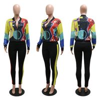 Women's British Style Color Block Sequins Printing Patchwork Zipper Coat Jacket main image 3