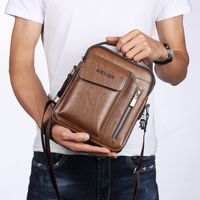 Men's Small Pu Leather Solid Color Fashion Square Zipper Crossbody Bag main image 1