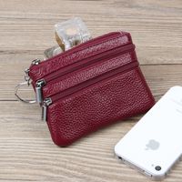 Unisex All Seasons Leather Solid Color Fashion Square Zipper Small Wallet sku image 4