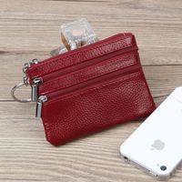 Unisex All Seasons Leather Solid Color Fashion Square Zipper Small Wallet sku image 7