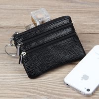 Unisex All Seasons Leather Solid Color Fashion Square Zipper Small Wallet sku image 1