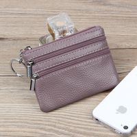 Unisex All Seasons Leather Solid Color Fashion Square Zipper Small Wallet sku image 5