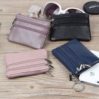 Unisex All Seasons Leather Solid Color Fashion Square Zipper Small Wallet main image 3