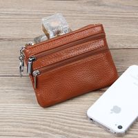 Unisex All Seasons Leather Solid Color Fashion Square Zipper Small Wallet sku image 6