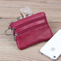 Unisex All Seasons Leather Solid Color Fashion Square Zipper Small Wallet sku image 8