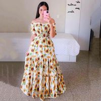 Women's A-line Skirt Vacation Off Shoulder Printing Sleeveless Ditsy Floral Color Block Butterfly Maxi Long Dress Holiday main image 2