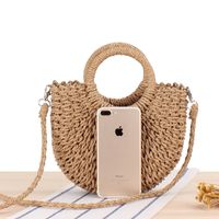 Women's Small Spring&summer Straw Solid Color Vacation Semicircle String Straw Bag main image 4