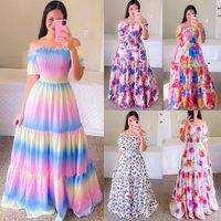 Women's A-line Skirt Vacation Off Shoulder Printing Sleeveless Ditsy Floral Color Block Butterfly Maxi Long Dress Holiday main image 6