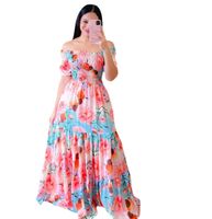 Mujeres Falda Acampanada Vacaciones Fuera Del Hombro Impresión Sin Mangas Floral Ditsy Bloque De Color Mariposa Vestido Maxilargo Fiesta main image 5