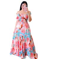Women's A-line Skirt Vacation Off Shoulder Printing Sleeveless Ditsy Floral Color Block Butterfly Maxi Long Dress Holiday main image 5