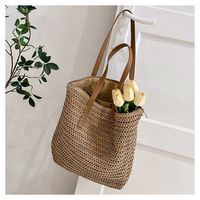 Women's Straw Solid Color Vacation Streetwear Square Zipper Beach Bag sku image 1