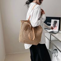 Women's Straw Solid Color Vacation Streetwear Square Zipper Beach Bag main image 1