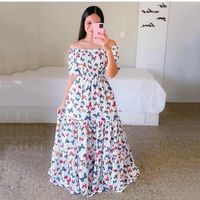 Femmes Jupe Trapèze Vacances Hors Épaule Impression Sans Manches Petites Fleurs Bloc De Couleur Papillon Maxi Longue Robe Vacances main image 4