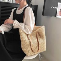 Women's Straw Solid Color Vacation Streetwear Square Zipper Beach Bag main image 5