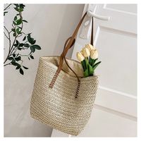 Women's Straw Solid Color Vacation Streetwear Square Zipper Beach Bag sku image 2
