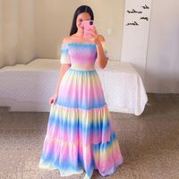 Women's A-line Skirt Vacation Off Shoulder Printing Sleeveless Ditsy Floral Color Block Butterfly Maxi Long Dress Holiday main image 3