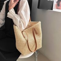 Women's Straw Solid Color Vacation Streetwear Square Zipper Beach Bag main image 4