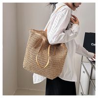 Women's Straw Solid Color Vacation Streetwear Square Zipper Beach Bag main image 3
