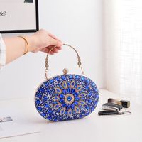 Silver Gold Blue Pu Leather Solid Color Oval Evening Bags sku image 3