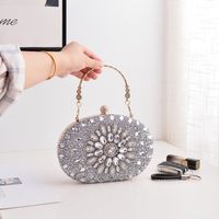 Silver Gold Blue Pu Leather Solid Color Oval Evening Bags sku image 1