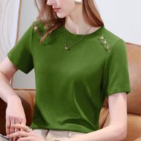 Women's T-shirt Short Sleeve T-shirts Button Classic Style Solid Color main image 1